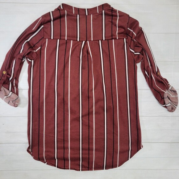 ALWAYS INDIGO Womens Red Stripe Zip Front Blouse Size Small - Picture 7 of 7